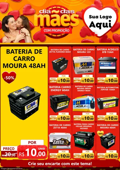 Modelo de Encarte para Encarte A4 Vertical com o tema Dia das Mães com Promoção para Baterias Elétricas