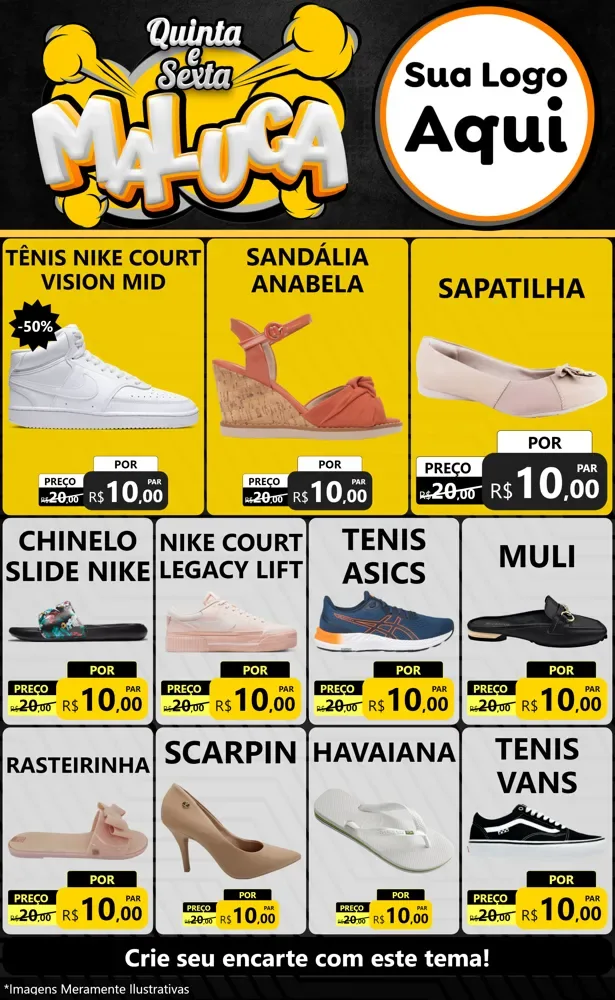 Modelo de Encarte para Encarte Grande com o tema Quinta e Sexta Maluca para Calçados