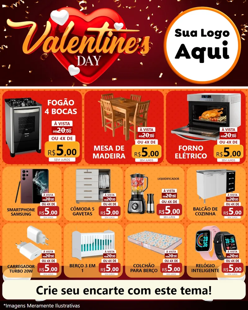 Modelo de Rede Social para Feed Instagram com o tema Valentine's Day para Móveis e Eletro