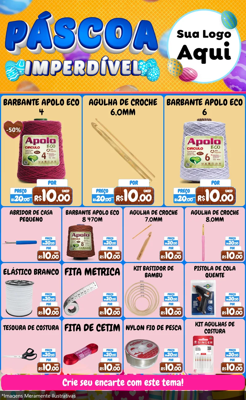 Modelo de Encarte para Encarte Grande com o tema Páscoa Imperdível para Armarinho e Aviamentos