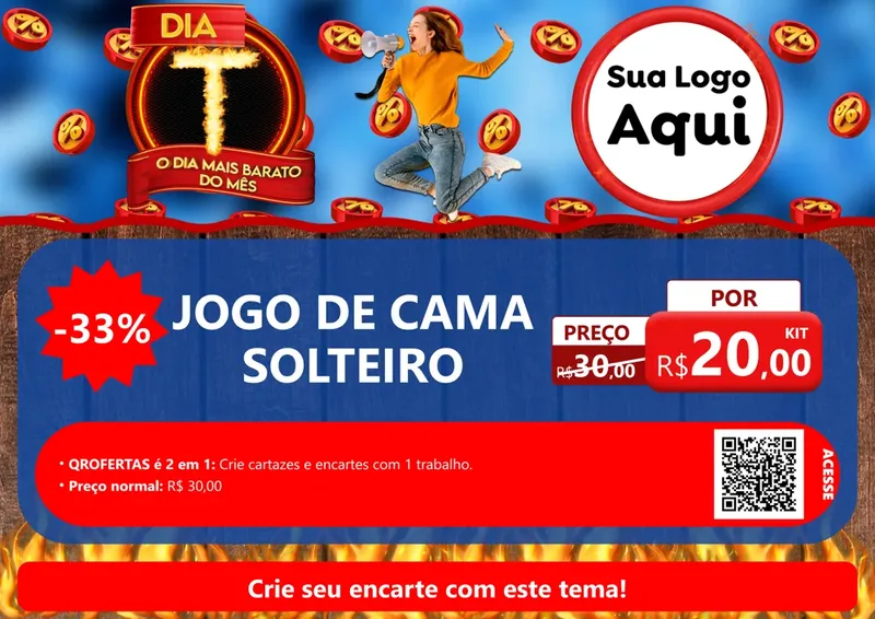 Modelo de Cartaz para Cartaz A4 Horizontal com o tema Dia T - O Dia Mais Barato Do Mês para Cama, Mesa e Banho
