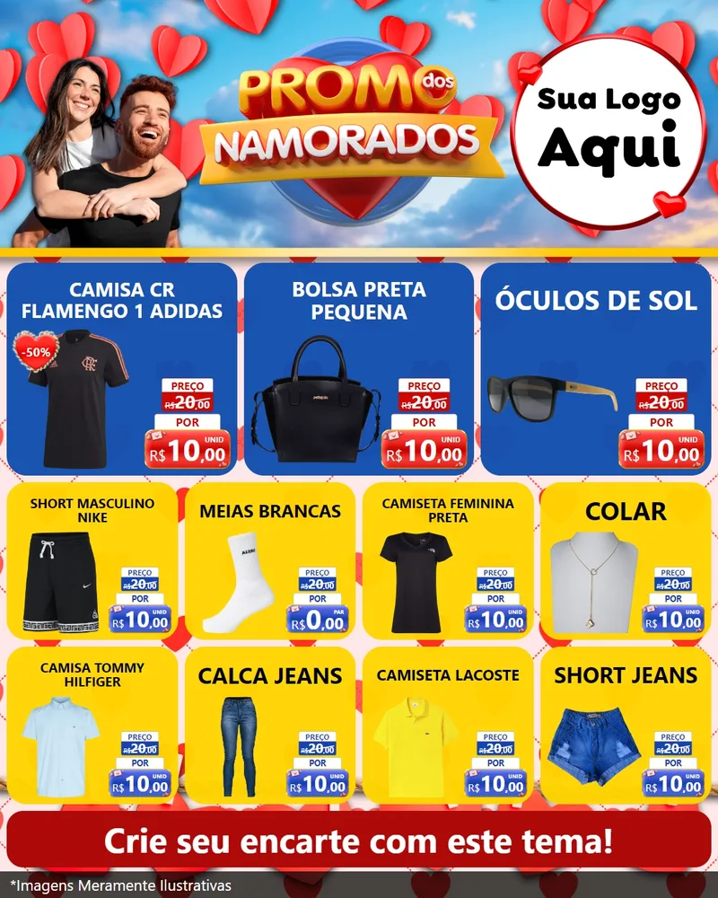 Modelo de Rede Social para Feed Instagram com o tema Promo dos Namorados para Roupas e acessórios