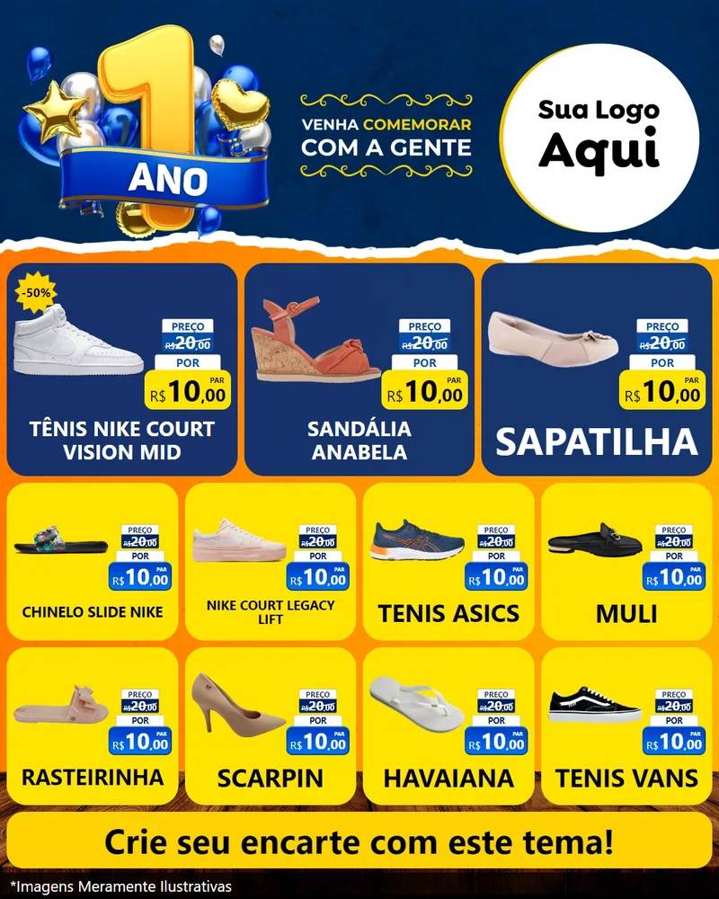 Modelo de Rede Social para Feed Instagram com o tema Um Ano de Aniversário para Calçados