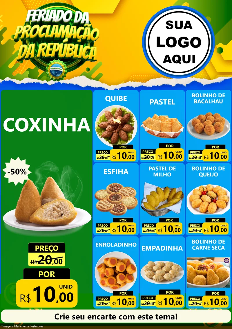 Modelo de Encarte para Encarte A4 Vertical com o tema Feriado da Proclamação da República para Salgadaria