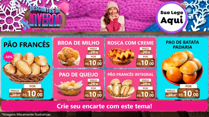 Modelo de TV para TV Horizontal com o tema Descontos de Inverno para Padaria