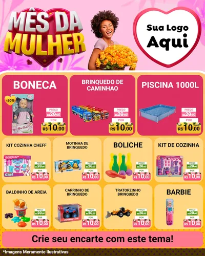 Modelo de Rede Social para Feed Instagram com o tema Mês da Mulher para Brinquedos