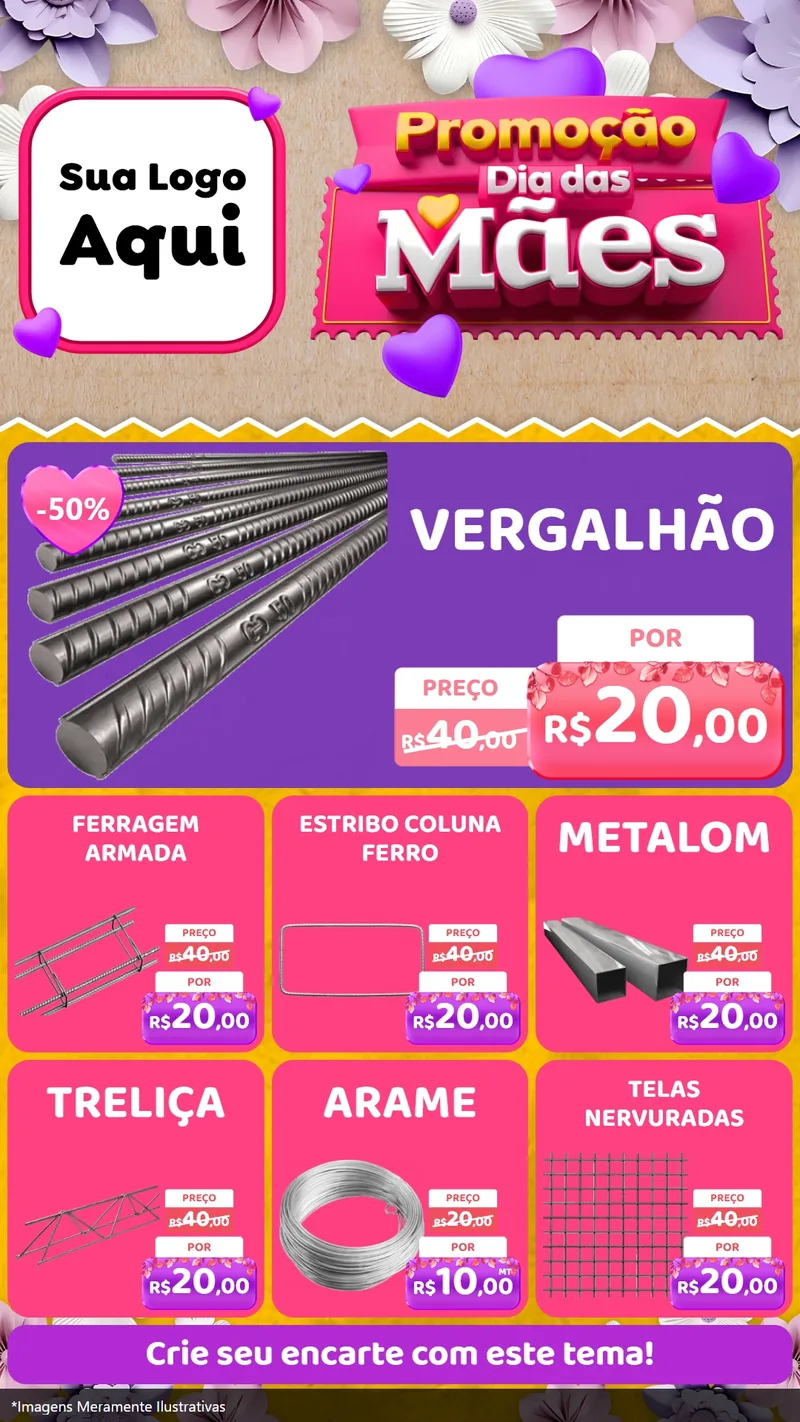 Modelo de Rede Social para Stories com o tema Promoção Dia das Mães para Ferragens