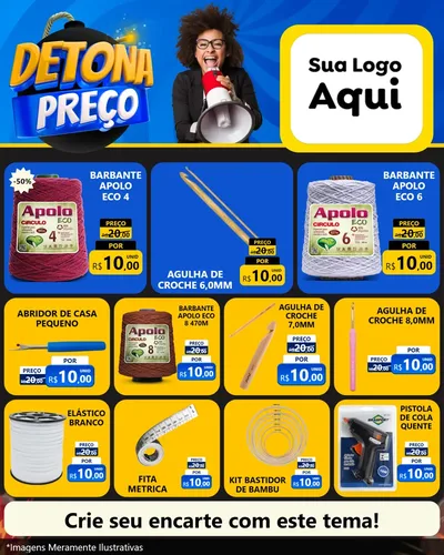Modelo de Rede Social para Feed Instagram com o tema Detona Preços para Armarinho e Aviamentos