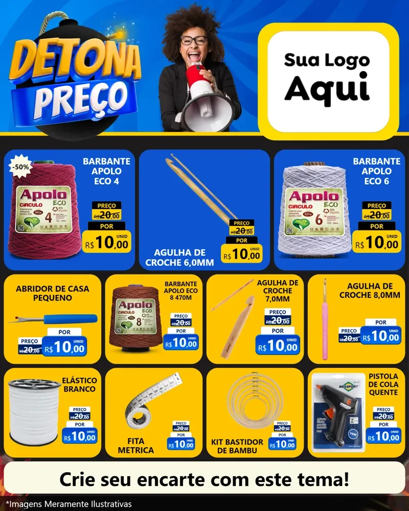 Modelo de Rede Social para Feed Instagram com o tema Detona Preços para Armarinho e Aviamentos