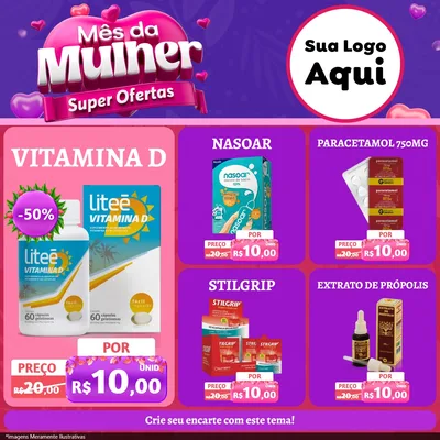 Modelo de Rede Social para Feed Facebook com o tema Mês da Mulher - Super Ofertas para Farmácia