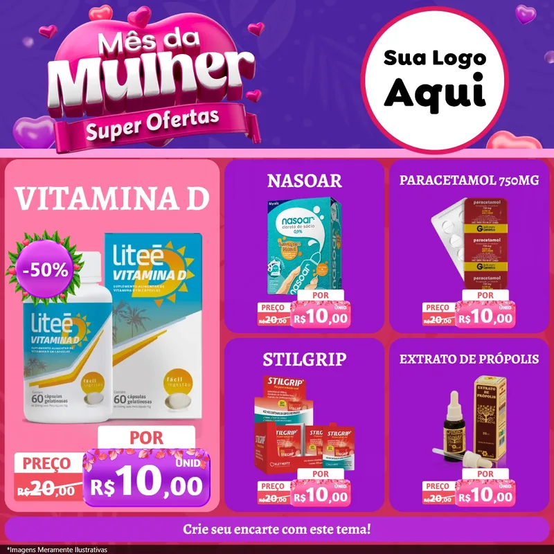 Modelo de Rede Social para Feed Facebook com o tema Mês da Mulher - Super Ofertas para Farmácia