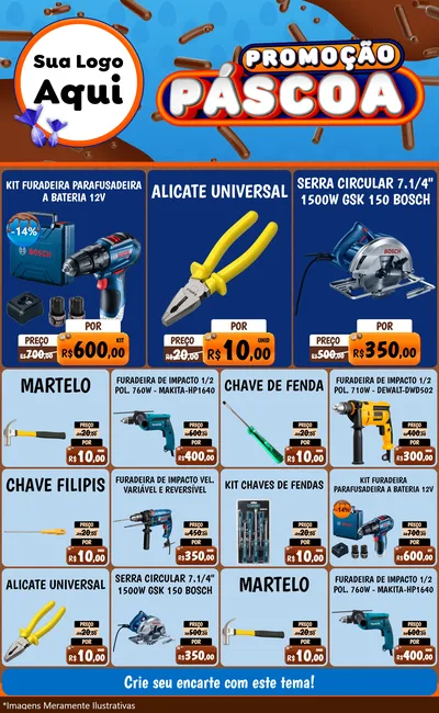 Modelo de Encarte para Encarte Grande com o tema Promoção Páscoa para Maquinas e Ferramentas