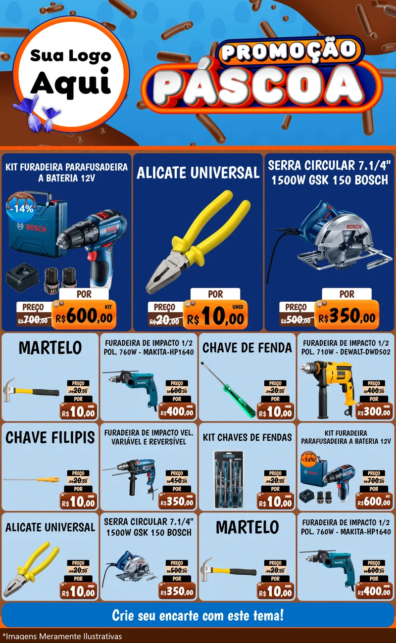 Modelo de Encarte para Encarte Grande com o tema Promoção Páscoa para Maquinas e Ferramentas