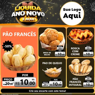 Modelo de Rede Social para Feed Facebook com o tema Liquida Ano Novo É Aqui! para Padaria