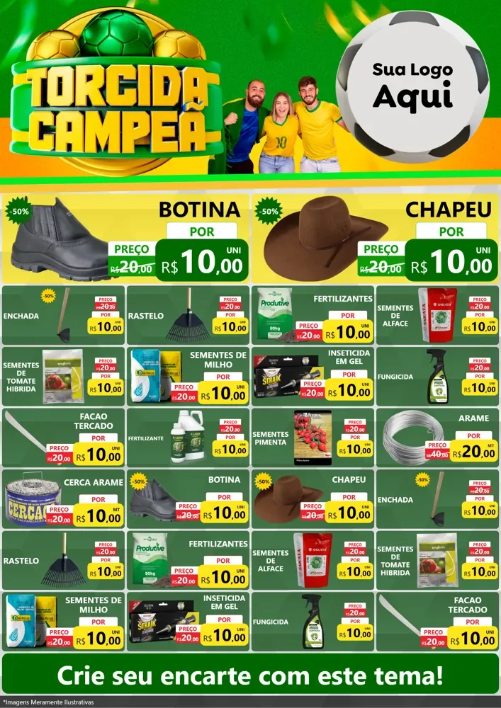 Modelo de Encarte para Encarte A4 Vertical com o tema Torcida Campeã - Copa para Agropecuária