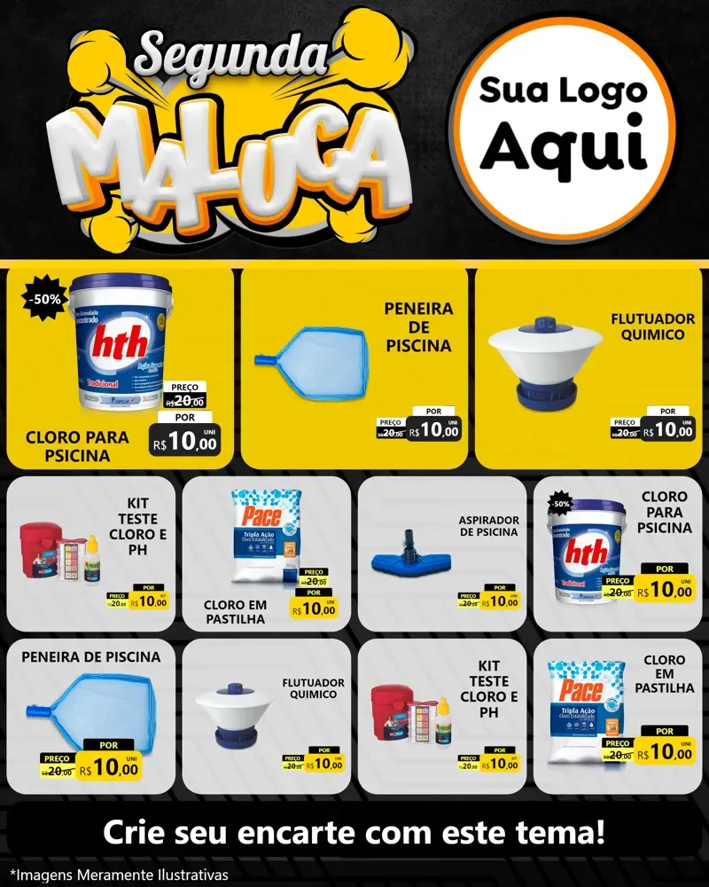 Modelo de Rede Social para Feed Instagram com o tema Segunda Maluca para Produtos para Piscina