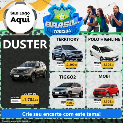 Modelo de Rede Social para Feed Facebook com o tema Brasil Torcida - Copa para Concessionaria de Carros