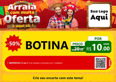 Modelo de Cartaz para Cartaz A4 Horizontal com o tema Arraiá Com Muita Oferta - É Aqui Sô! para Agropecuária