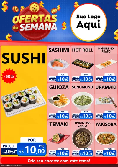 Modelo de Encarte para Encarte A4 Vertical com o tema Ofertas Da Semana para Comida japonesa