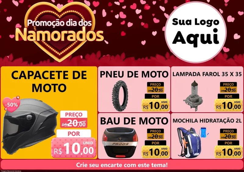 Modelo de Encarte para Encarte A4 Horizontal com o tema Promoção Dia Dos Namorados para Moto peças