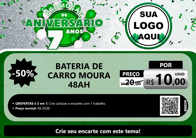 Modelo de Cartaz para Cartaz A4 Horizontal com o tema Promoção de Aniversário - 7 Anos para Baterias Elétricas