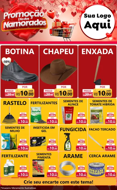 Modelo de Encarte para Encarte Grande com o tema Promoção Dia dos Namorados para Agropecuária