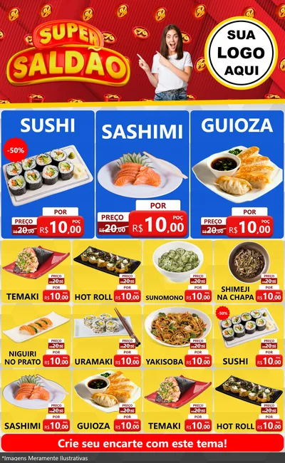 Modelo de Encarte para Encarte Grande com o tema Super Saldão para Comida japonesa