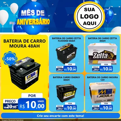 Modelo de Rede Social para Feed Facebook com o tema Mês de Aniversário para Baterias Elétricas