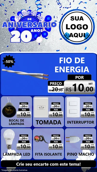 Modelo de Rede Social para Stories com o tema Promoção de Aniversário - 20 Anos para Materiais Elétricos