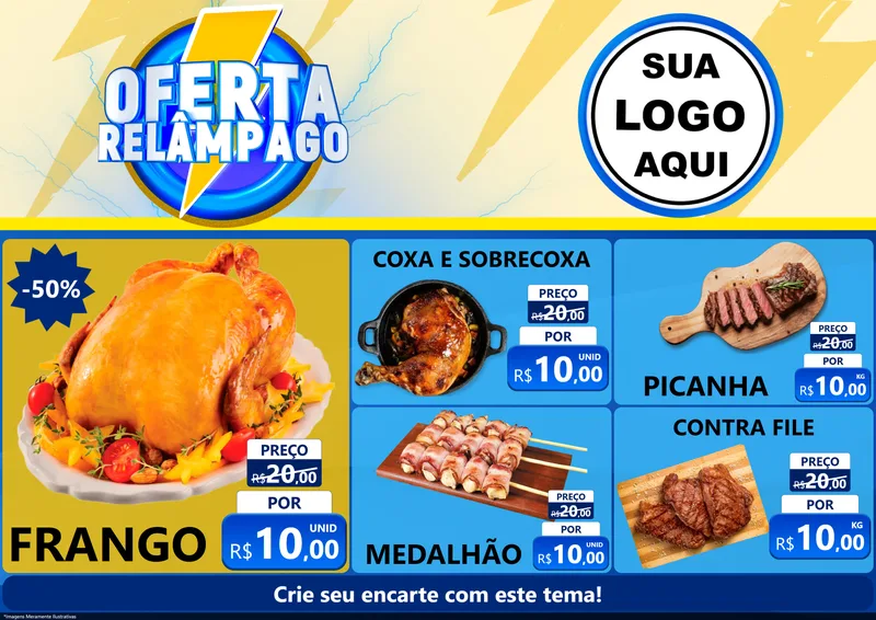 Modelo de Encarte para Encarte A4 Horizontal com o tema Oferta Relâmpago para Assados
