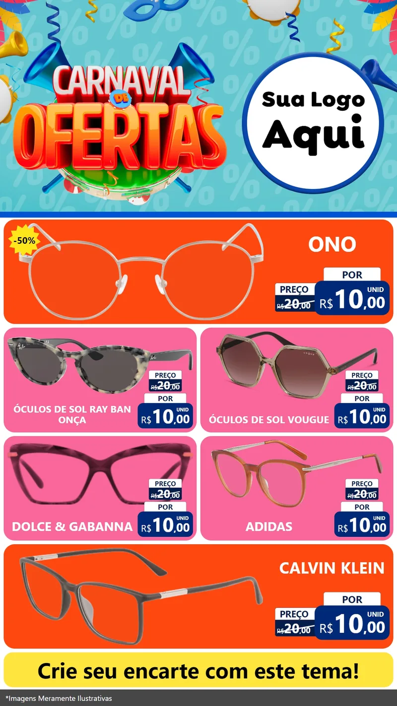 Modelo de TV para TV Vertical com o tema Carnaval de Ofertas para Óticas