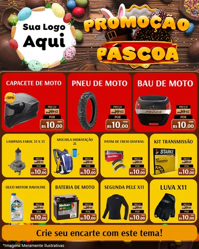 Modelo de Rede Social para Feed Instagram com o tema Promoção Páscoa para Moto peças