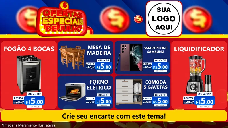 Modelo de TV para TV Horizontal com o tema Ofertas Especiais de Julho para Móveis e Eletro