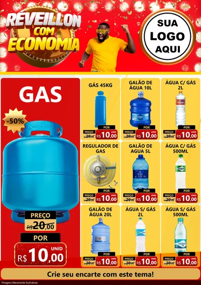 Modelo de Encarte para Encarte A4 Vertical com o tema Réveillon com Economia para Água e gás