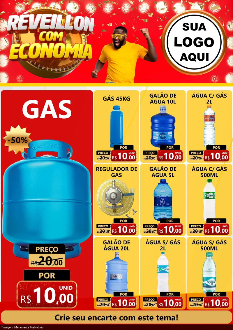 Modelo de Encarte para Encarte A4 Vertical com o tema Réveillon com Economia para Água e gás