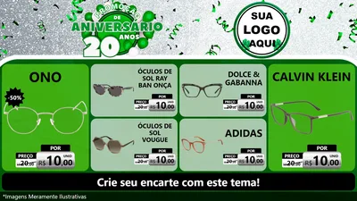 Modelo de TV para TV Horizontal com o tema Promoção de Aniversário - 20 Anos para Óticas