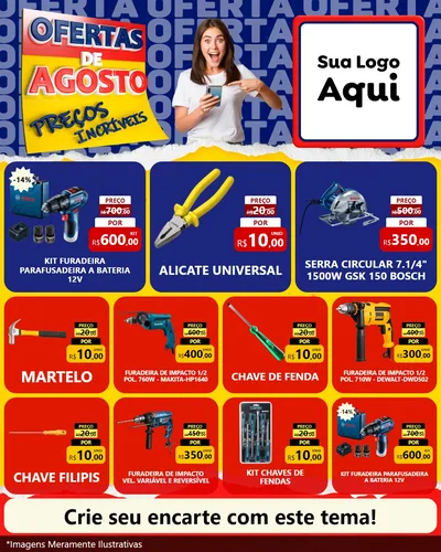 Modelo de Rede Social para Feed Instagram com o tema Ofertas de Agosto - Preços Incríveis para Maquinas e Ferramentas