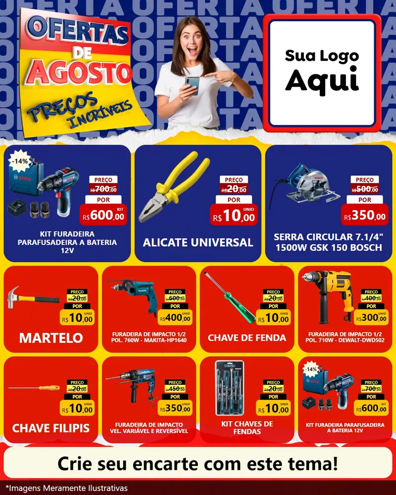 Modelo de Rede Social para Feed Instagram com o tema Ofertas de Agosto - Preços Incríveis para Maquinas e Ferramentas