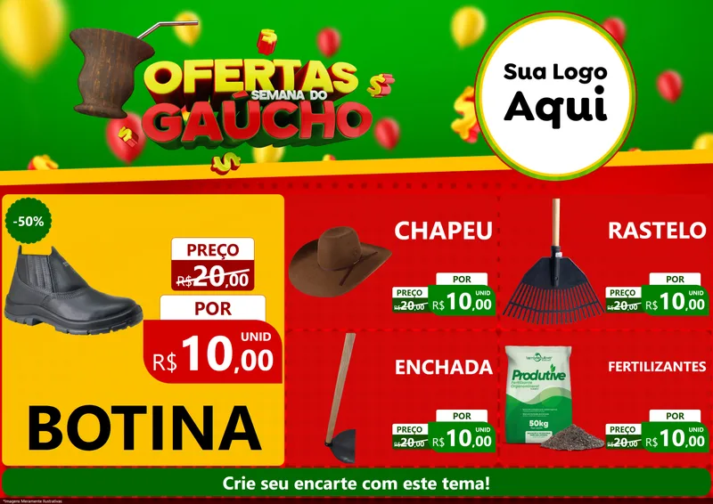 Modelo de Encarte para Encarte A4 Horizontal com o tema Ofertas Semana Do Gaúcho para Agropecuária