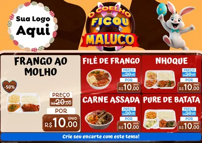 Modelo de Encarte para Encarte A4 Horizontal com o tema O Coelho Ficou Maluco - Páscoa para Restaurante