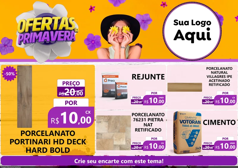 Modelo de Encarte para Encarte A4 Horizontal com o tema Ofertas Da Primavera para Pisos e revestimentos