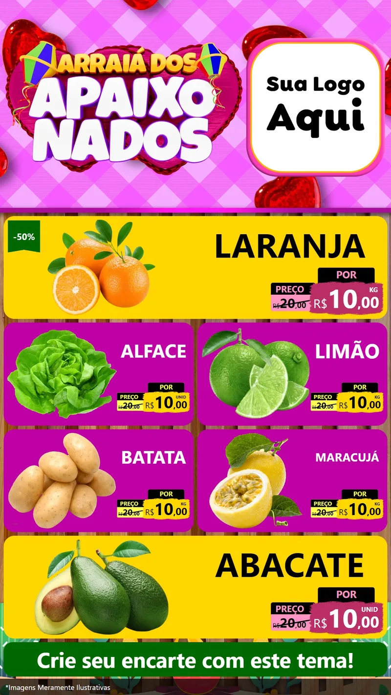 Modelo de TV para TV Vertical com o tema Arraiá dos Apaixonados para Hortifrúti
