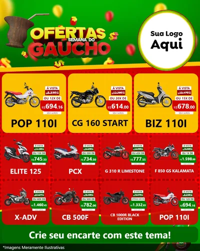 Modelo de Rede Social para Feed Instagram com o tema Ofertas Semana Do Gaúcho para Concessionaria de Motos