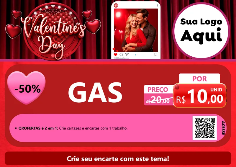 Modelo de Cartaz para Cartaz A4 Horizontal com o tema Valentine's Day para Água e gás