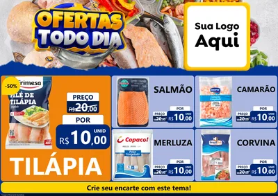 Modelo de Encarte para Encarte A4 Horizontal com o tema Ofertas Todo Dia para Peixaria
