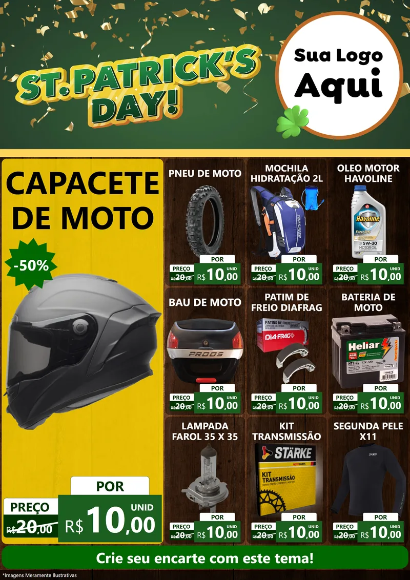 Modelo de Encarte para Encarte A4 Vertical com o tema St Patriks Day para Moto peças