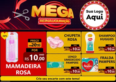 Modelo de Encarte para Encarte A4 Horizontal com o tema Mega Reinauguração para Bebês