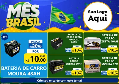 Modelo de Encarte para Encarte A4 Horizontal com o tema Mês do Brasil para Baterias Elétricas