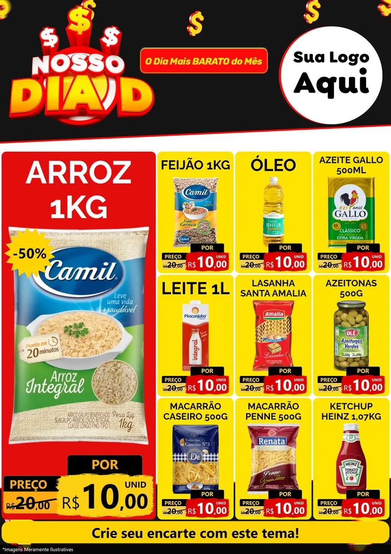 Modelo de Encarte para Encarte A4 Vertical com o tema Nosso Dia D para Supermercado