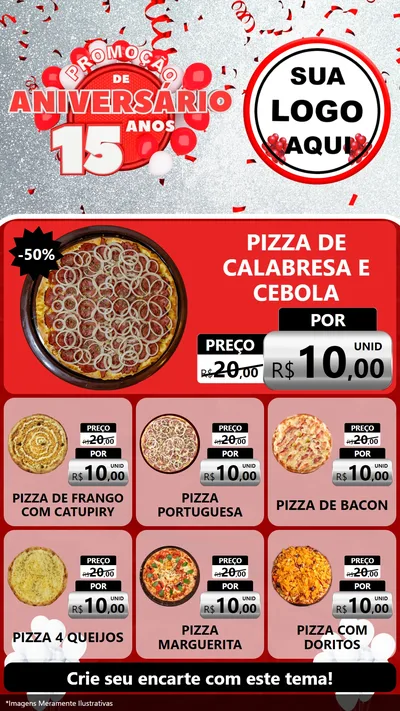 Modelo de Rede Social para Stories com o tema Promoção de Aniversário - 15 Anos para Pizzaria